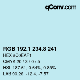 Farbcode: RGB 192.1 234.8 241 | qconv.com