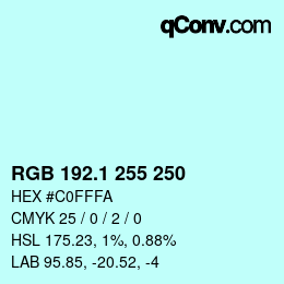 Color code: RGB 192.1 255 250 | qconv.com