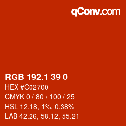 カラーコード: RGB 192.1 39 0 | qconv.com
