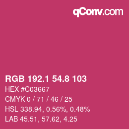 カラーコード: RGB 192.1 54.8 103 | qconv.com