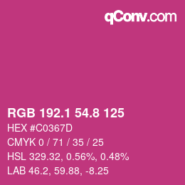 カラーコード: RGB 192.1 54.8 125 | qconv.com