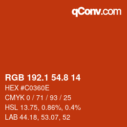 Color code: RGB 192.1 54.8 14 | qconv.com