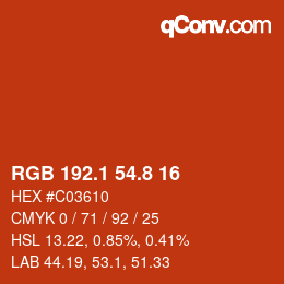 カラーコード: RGB 192.1 54.8 16 | qconv.com