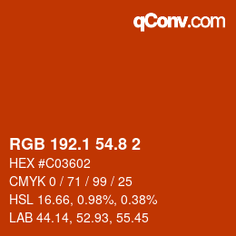 Color code: RGB 192.1 54.8 2 | qconv.com