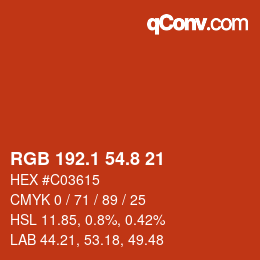 カラーコード: RGB 192.1 54.8 21 | qconv.com