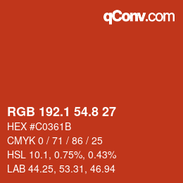 カラーコード: RGB 192.1 54.8 27 | qconv.com