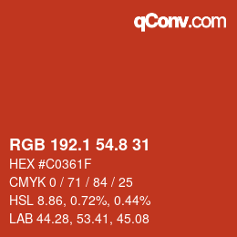 カラーコード: RGB 192.1 54.8 31 | qconv.com