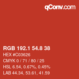 カラーコード: RGB 192.1 54.8 38 | qconv.com