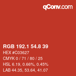 カラーコード: RGB 192.1 54.8 39 | qconv.com