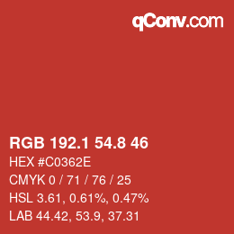 カラーコード: RGB 192.1 54.8 46 | qconv.com