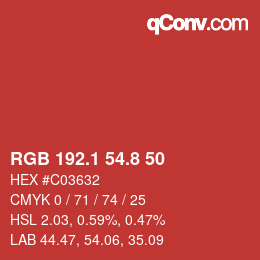 カラーコード: RGB 192.1 54.8 50 | qconv.com