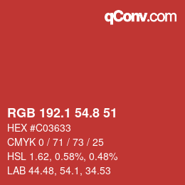 カラーコード: RGB 192.1 54.8 51 | qconv.com