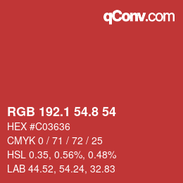 カラーコード: RGB 192.1 54.8 54 | qconv.com
