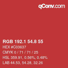 カラーコード: RGB 192.1 54.8 55 | qconv.com
