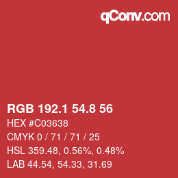 カラーコード: RGB 192.1 54.8 56 | qconv.com