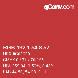 カラーコード: RGB 192.1 54.8 57 | qconv.com