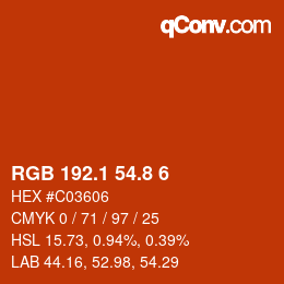 カラーコード: RGB 192.1 54.8 6 | qconv.com