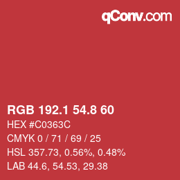 カラーコード: RGB 192.1 54.8 60 | qconv.com