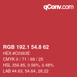 カラーコード: RGB 192.1 54.8 62 | qconv.com