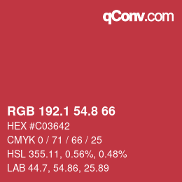 カラーコード: RGB 192.1 54.8 66 | qconv.com