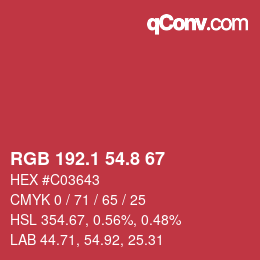 カラーコード: RGB 192.1 54.8 67 | qconv.com