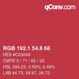 カラーコード: RGB 192.1 54.8 68 | qconv.com
