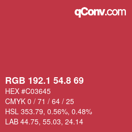 カラーコード: RGB 192.1 54.8 69 | qconv.com