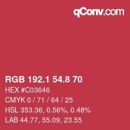 カラーコード: RGB 192.1 54.8 70 | qconv.com