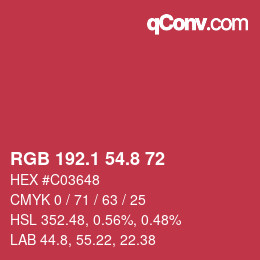 カラーコード: RGB 192.1 54.8 72 | qconv.com