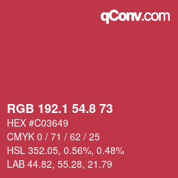 カラーコード: RGB 192.1 54.8 73 | qconv.com