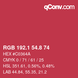 カラーコード: RGB 192.1 54.8 74 | qconv.com