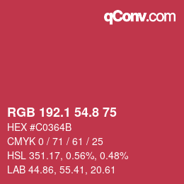 カラーコード: RGB 192.1 54.8 75 | qconv.com