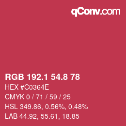 カラーコード: RGB 192.1 54.8 78 | qconv.com