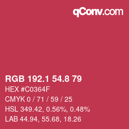 カラーコード: RGB 192.1 54.8 79 | qconv.com