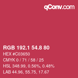 カラーコード: RGB 192.1 54.8 80 | qconv.com