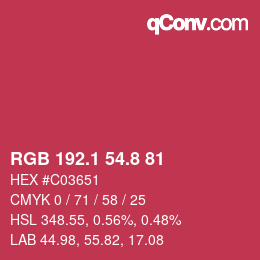 カラーコード: RGB 192.1 54.8 81 | qconv.com