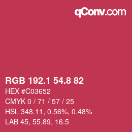 カラーコード: RGB 192.1 54.8 82 | qconv.com
