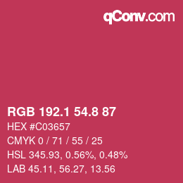 カラーコード: RGB 192.1 54.8 87 | qconv.com