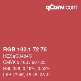 カラーコード: RGB 192.1 72 76 | qconv.com