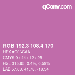 カラーコード: RGB 192.3 108.4 170 | qconv.com