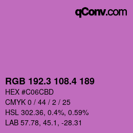 カラーコード: RGB 192.3 108.4 189 | qconv.com
