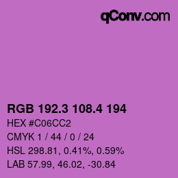 カラーコード: RGB 192.3 108.4 194 | qconv.com