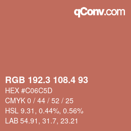 カラーコード: RGB 192.3 108.4 93 | qconv.com
