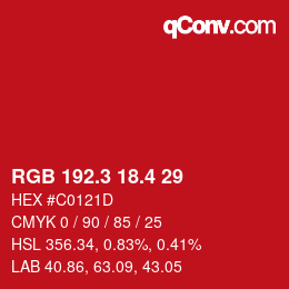 カラーコード: RGB 192.3 18.4 29 | qconv.com