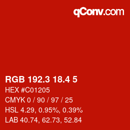 カラーコード: RGB 192.3 18.4 5 | qconv.com