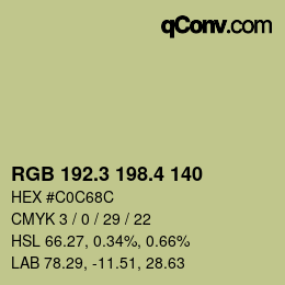 カラーコード: RGB 192.3 198.4 140 | qconv.com
