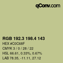 カラーコード: RGB 192.3 198.4 143 | qconv.com