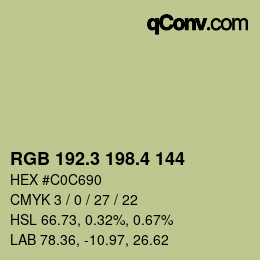 カラーコード: RGB 192.3 198.4 144 | qconv.com