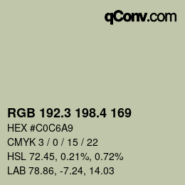 カラーコード: RGB 192.3 198.4 169 | qconv.com