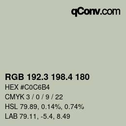 カラーコード: RGB 192.3 198.4 180 | qconv.com